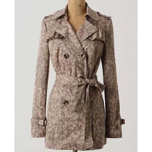 Daughters of Liberation 4‎ Subtle Survival Rain Trench Coat Animal Print Brown - Picture 1 of 13